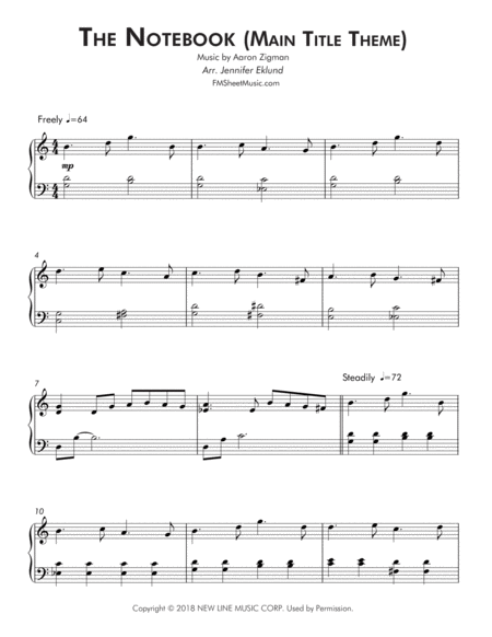 The Notebook Main Title Easy Piano Page 2