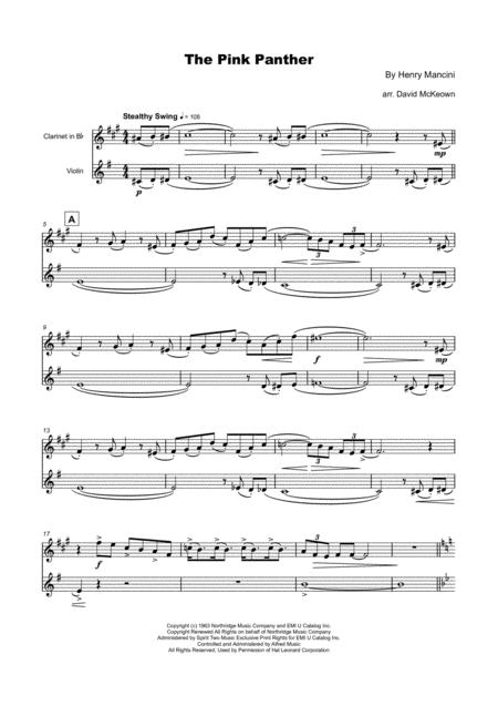 The Pink Panther Theme For Clarinet And Violin Duet Page 2