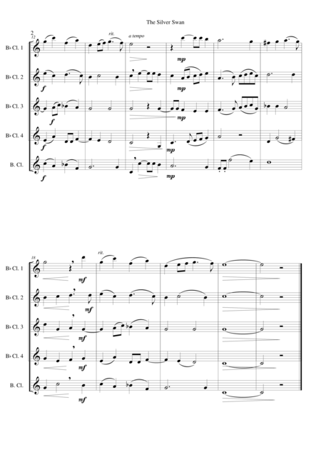 The Silver Swan For Clarinet Quintet 4 B Flats And 1 Bass Page 2