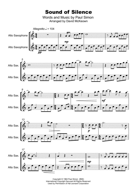 The Sound Of Silence Duet For Two Alto Saxophones Page 2