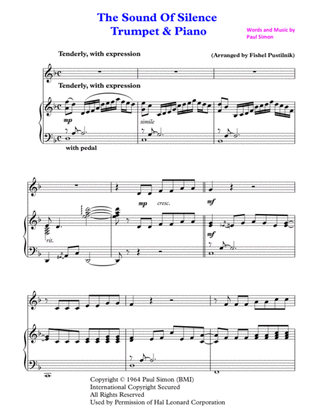 The Sound Of Silence For Trumpet And Piano Jazz Pop Version Page 2