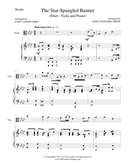 The Star Spangled Banner Duet Viola And Piano Score And Parts Page 2