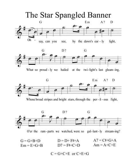 The Star Spangled Banner Key Of G Alphanotes Lead Sheet Page 2