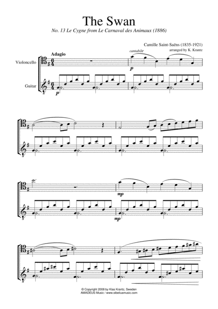 The Swan G Major For Cello And Easy Guitar Page 2