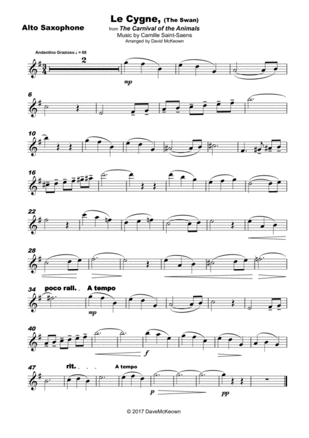 The Swan Le Cygne By Saint Saens For Alto Saxophone And Piano Page 2
