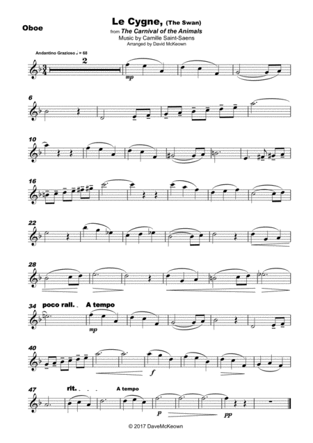 The Swan Le Cygne By Saint Saens For Oboe And Piano Page 2