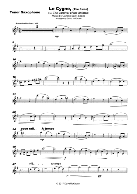 The Swan Le Cygne By Saint Saens For Tenor Saxophone And Piano Page 2