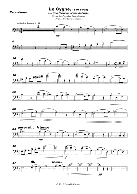 The Swan Le Cygne By Saint Saens For Trombone And Piano Page 2