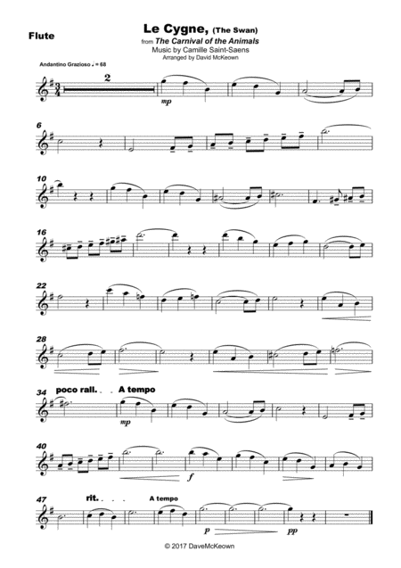 The Swan Le Cygne By Saint Sans For Flute And Piano Page 2