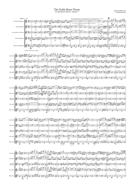The Teddy Bears Picnic Saxophone Quartet Quintet Score Page 2