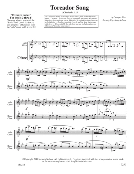 The Toreador Song Bizet Arrangements Level 3 5 For Oboe Written Acc Page 2