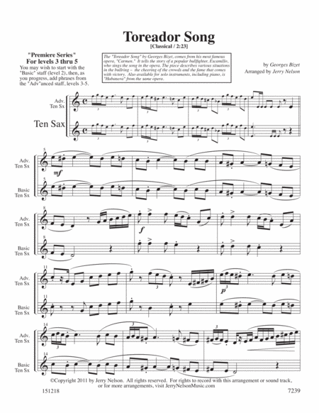 The Toreador Song Bizet Arrangements Level 3 5 For Tenor Sax Written Acc Page 2