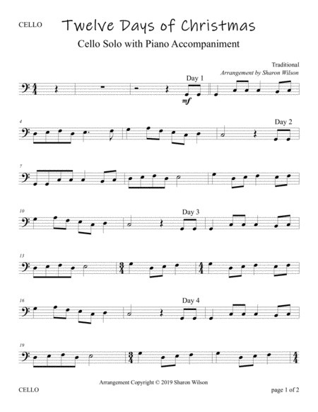 The Twelve Days Of Christmas Easy Cello Solo With Piano Accompaniment Page 2