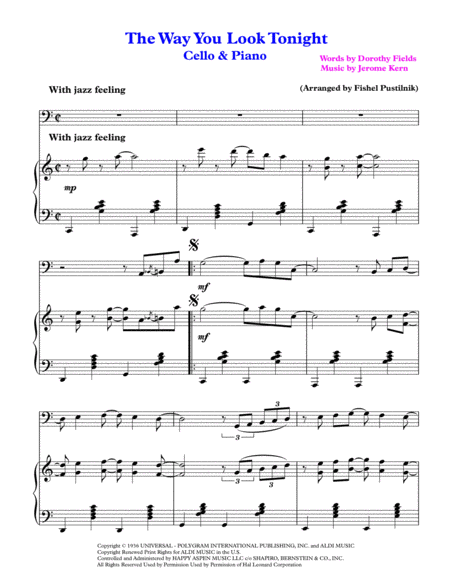 The Way You Look Tonight For Cello And Piano Page 2