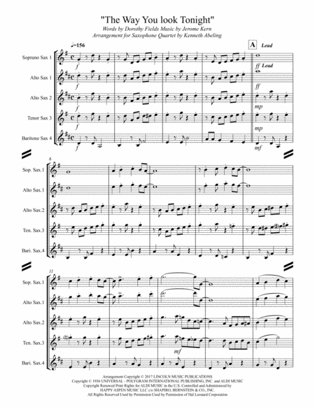 The Way You Look Tonight For Saxophone Quartet Satb Or Aatb Page 2