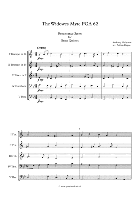 The Widowes Myte Pga 62 Anthony Holborne Brass Quintet Arr Adrian Wagner Page 2