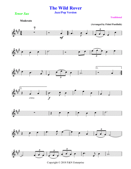 The Wild Rover For Tenor Sax With Background Track Jazz Pop Version With Improvisation Page 2