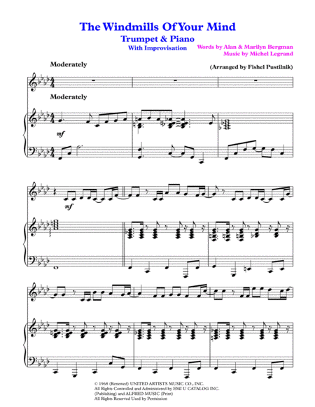The Windmills Of Your Mind For Trumpet And Piano With Improvisation Video Page 2
