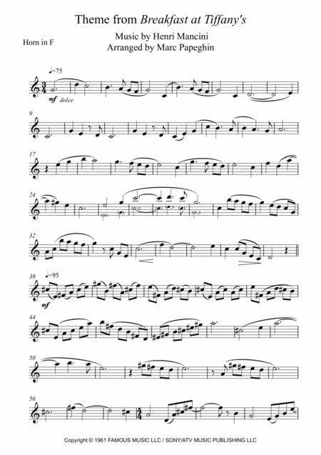 Theme From Breakfast At Tiffany Solo French Horn Page 2
