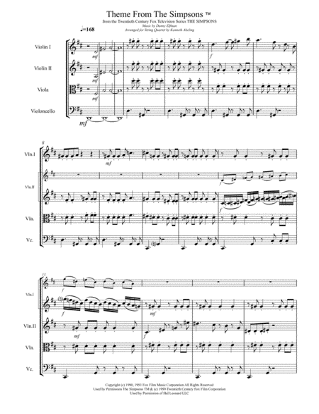 Theme From The Simpsons Tm From The Twentieth Century Fox Television Series The Simpsons For String Quartet Page 2