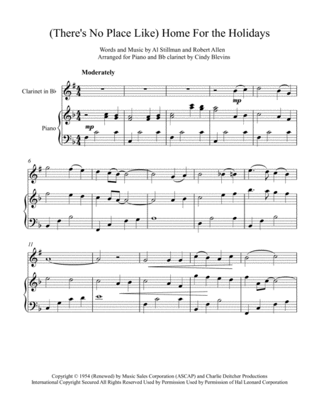 Theres No Place Like Home For The Holidays Arranged For Piano And Bb Clarinet Page 2