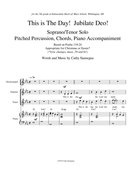 This Is The Day With Jubilate Deo Soprano Tenor Solo Optional Glockenspiel Or Similar Percussion Chords Piano Acc Page 2