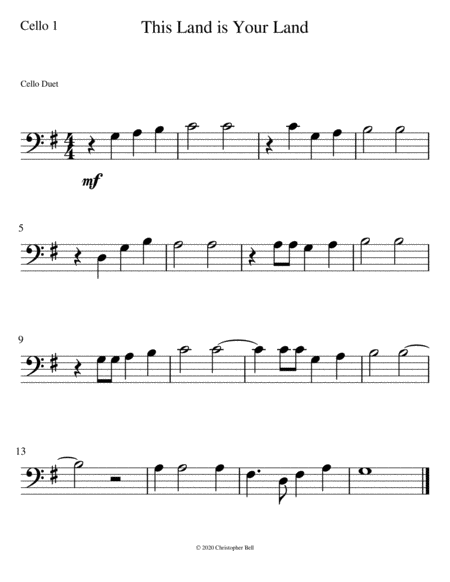 This Land Is Your Land Cello Duet L1 Page 2