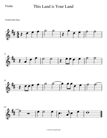 This Land Is Your Land Violin Cello Duet Level 1 Page 2