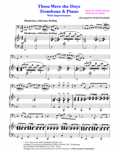 Those Were The Days For Trombone And Piano Jazz Pop Version With Improvisation Page 2