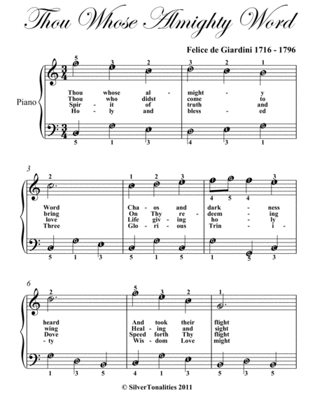 Thou Whose Almighty Word Easy Piano Sheet Music Page 2