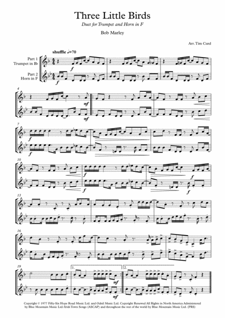 Three Little Birds Duet For Trumpet In Bb And Horn In F Page 2