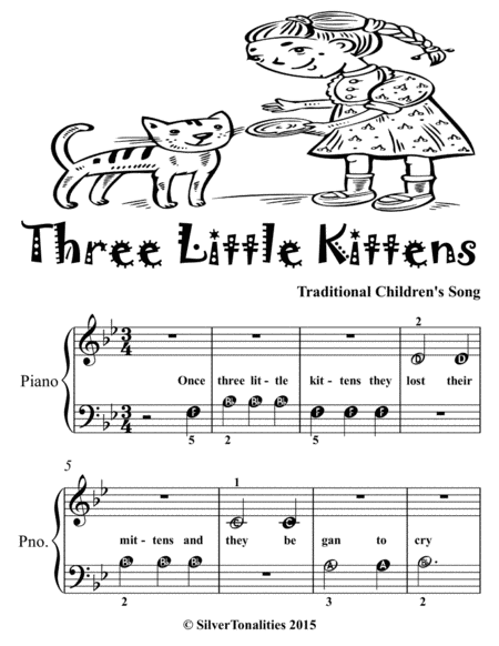 Three Little Kittens Beginner Piano Sheet Music Tadpole Edition Page 2