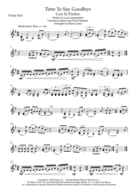 Time To Say Goodbye Violin Solo For Solo Violin Page 2