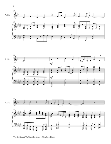 Tis So Sweet To Trust In Jesus Alto Sax Piano And Sax Part Page 2