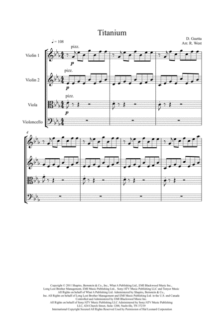 Titanium Arranged For String Quartet Chamber Ensemble Page 2