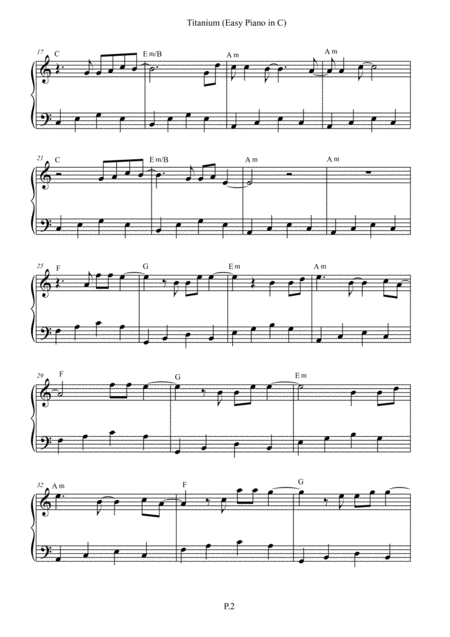 Titanium Easy Piano Solo In C Key With Chords Page 2