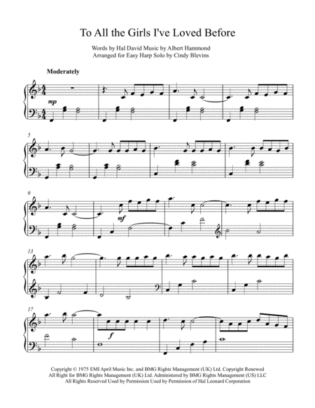To All The Girls I Ve Loved Before Arranged For Easy Harp Solo Lever Or Pedal Harp Page 2