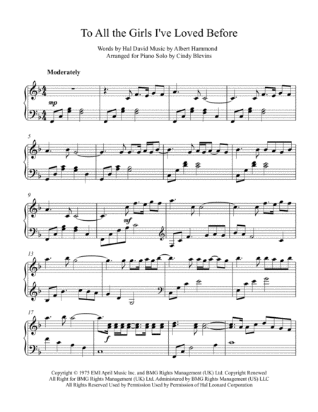 To All The Girls I Ve Loved Before Arranged For Piano Solo Page 2