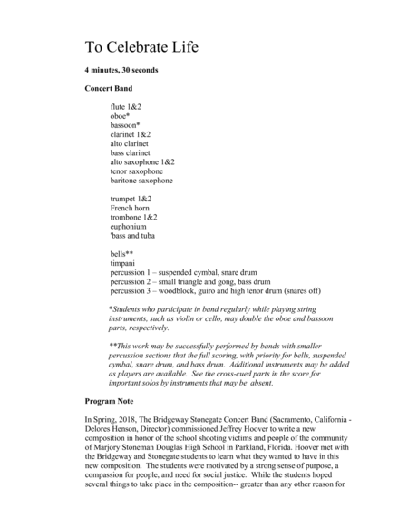 To Celebrate Life Concert Band Score And Parts Page 2