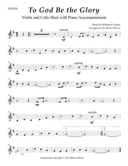 To God Be The Glory Easy Violin And Cello Duet With Piano Accompaniment Page 2