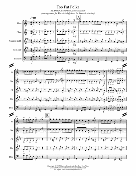 Too Fat Polka Shes Too Fat For Me For Woodwind Quintet Page 2