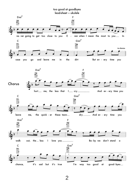Too Good At Goodbyes Lead Sheet With Ukulele Chords Page 2