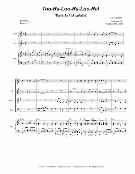 Too Ra Loo Ra Loo Ral Thats An Irish Lullaby For Woodwind Quartet And Piano Page 2
