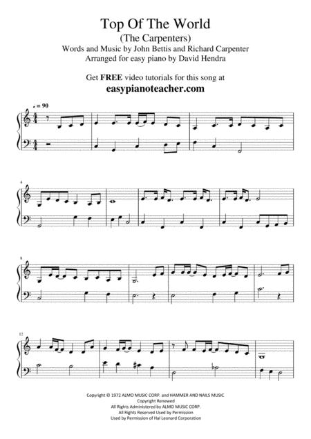 Top Of The World By The Carpenters Very Easy Piano With Free Video Tutorials Page 2