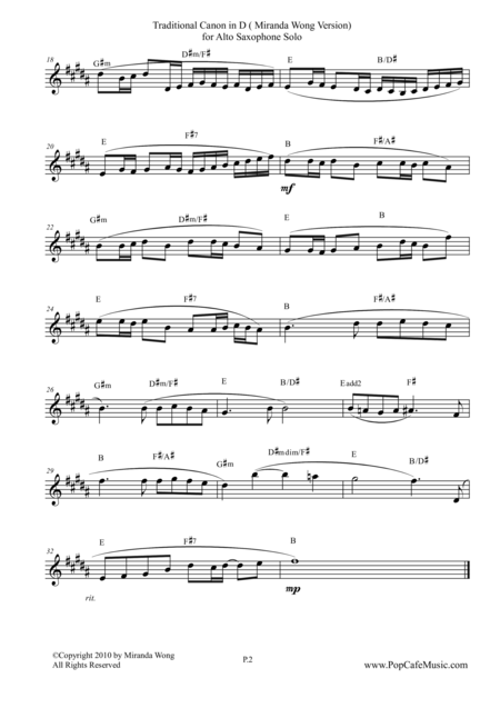 Traditional Canon In D Alto Sax Tenor Sax Concert Key Page 2