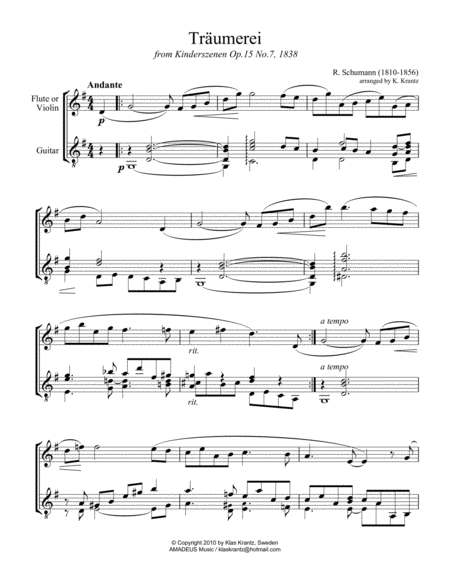 Traumerei Dreaming For Flute Violin And Guitar Page 2