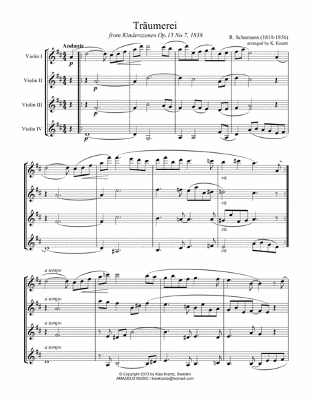 Traumerei Dreaming For Violin Quartet Page 2