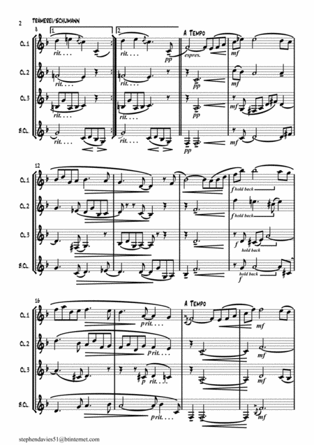 Traumerei Dreaming Op 15 No 7 By Robert Schumann For Clarinet Quartet Page 2