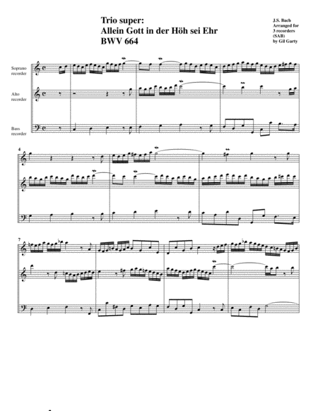 Trio Super Allein Gott In Der Hh Sei Ehr Bwv 664 Arrangement For 3 Recorders Page 2