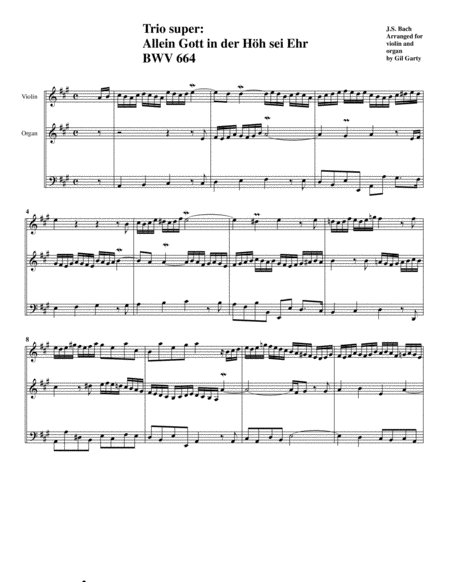 Trio Super Allein Gott In Der Hh Sei Ehr Bwv 664 Arrangement For Violin And Organ Or Harpsichord Page 2